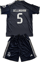 Load image into Gallery viewer, Bellingham #5 Real Madrid 2025-26 Youth Away Kit (Jersey + Shorts) Adidas Champions back of the jersey showing the Bellingham number five including shorts