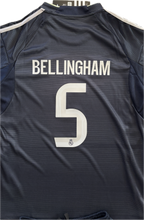 Load image into Gallery viewer, Bellingham #5 Real Madrid 2025-26 Youth Away Kit (Jersey + Shorts) Adidas Champions billingham number 5 lettering close-up