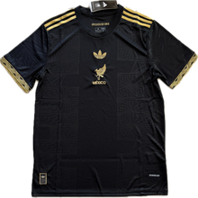 Load image into Gallery viewer, "Mexico 2025 Mexico de Oro Black & Gold Jersey Front View - Adidas Originals Special Edition with Official El Tri Crest, Gold Accents, and Premium Black Design"