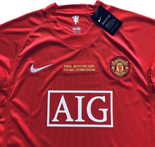 Load image into Gallery viewer, Cristiano Ronaldo Manchester United Nike Jersey Flat Lay Product Photography - Complete View of 2007/2008 UCL Final Red Home Kit with Long Sleeves, Official Patches, and Authentic Vintage Soccer Jersey Details