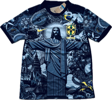 Load image into Gallery viewer, Nike Brazil Christ the Redeemer Special Edition Black Soccer Jersey - Front View Showing Nike Logo, 5-Star CBF Crest, and Iconic Cristo Redentor Graphic Design - Rare Brazil National Team Away Jersey