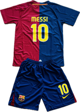 Load image into Gallery viewer, Lionel Messi #10 FC Barcelona Retro Kids Kit - Nike 2009 Champions League Final Roma Edition - Jersey & Shorts Set