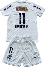 Load image into Gallery viewer, Nike Santos FC Neymar Jr 11 Classic White Soccer Jersey Youth Kids - Detailed Front View with Santos FC Crest and Nike Logo - Authentic Brazilian Football Shirt with Original Sponsor Details