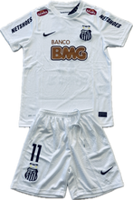 Load image into Gallery viewer,  Neymar Jr Nike Santos FC White Soccer Jersey Youth Kids - Full Length View Showing Complete Jersey Design with Number 11 and Santos FC Branding - Classic Brazilian Football Club Authentic Jersey