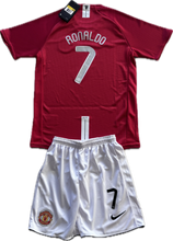 Load image into Gallery viewer,  "Manchester United 2007-2008 Cristiano Ronaldo #7 Youth Jersey Front View - Nike Champions League Home Kit with Official Red Devils Crest, AIG Sponsor, and Authentic Retro Design"