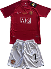 Load image into Gallery viewer,  "Cristiano Ronaldo #7 Manchester United Youth Jersey Back View - 2007-2008 Nike Champions League Home Kit with Official Player Name, Number 7, and Authentic Red Devils Font"