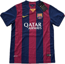 Load image into Gallery viewer, Neymar JR 11 FC Barcelona Nike 2015 Final London Champions League Football Soccer Jersey YOUTH Kids jersey front view with qatar and FCB logo