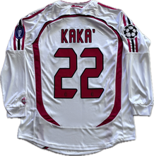 Load image into Gallery viewer,  Kaka 22 AC Milan 2006-2007 Champions League Final Jersey - "Back of the men's AC Milan 2007 long sleeve jersey, featuring KAKÁ and the number 22 printed in white."