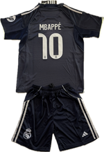 Load image into Gallery viewer, Mbappé #10 Real Madrid 2025-26 Youth Away Kit (Jersey + Shorts) Adidas back view with Mbappé lettering and the number 10