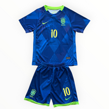 Load image into Gallery viewer, Neymar Jr #10 Brazil Nike 2025-26 Away Jersey Kit - Youth/Kids Blue & Green Edition