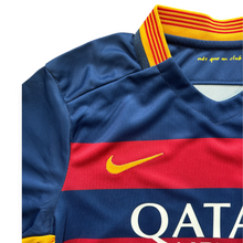 Load image into Gallery viewer, Neymar Jr #11 FC Barcelona Retro Kids Kit - 2015-16 "Horizontal Stripes" Edition - Jersey & Shorts Set
