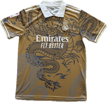 Load image into Gallery viewer, Real Madrid "Dragon" Men's Soccer Kit (Jersey + Shorts Set) - Gold dragon front jersey