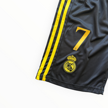 Load image into Gallery viewer, Ronaldo #7 Real Madrid "Dragon" Kids Youth Kit (Jersey + Shorts) - Adidas Champions Gold Black CR7