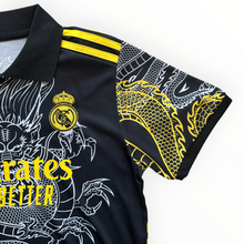 Load image into Gallery viewer, Ronaldo #7 Real Madrid "Dragon" Kids Youth Kit (Jersey + Shorts) - Adidas Champions Gold Black CR7