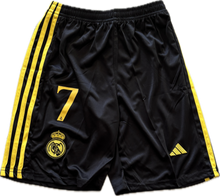 Load image into Gallery viewer, Ronaldo #7 Real Madrid "Dragon" Kids Youth Kit (Jersey + Shorts) - Adidas Champions Gold Black shorts