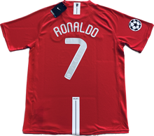 Load image into Gallery viewer, Nike Manchester United 2007/2008 Cristiano Ronaldo soccer jersey in red with 'RONALDO 7' printed on the back.