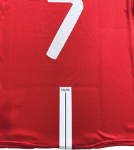 Load image into Gallery viewer, Manchester United 2007/2008 Cristiano Ronaldo view of backup jersey with MUFC stripe