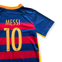 Load image into Gallery viewer, Lionel Messi #10 FC Barcelona Retro Kids Kit - 2015-16 "Horizontal Stripes" Edition - Jersey &amp; Shorts Set
