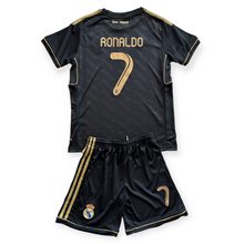 Load image into Gallery viewer, Cristiano Ronaldo 2011-12 Real Madrid Adidas Away Black Gold UCL champions league jersey Youth Kids
