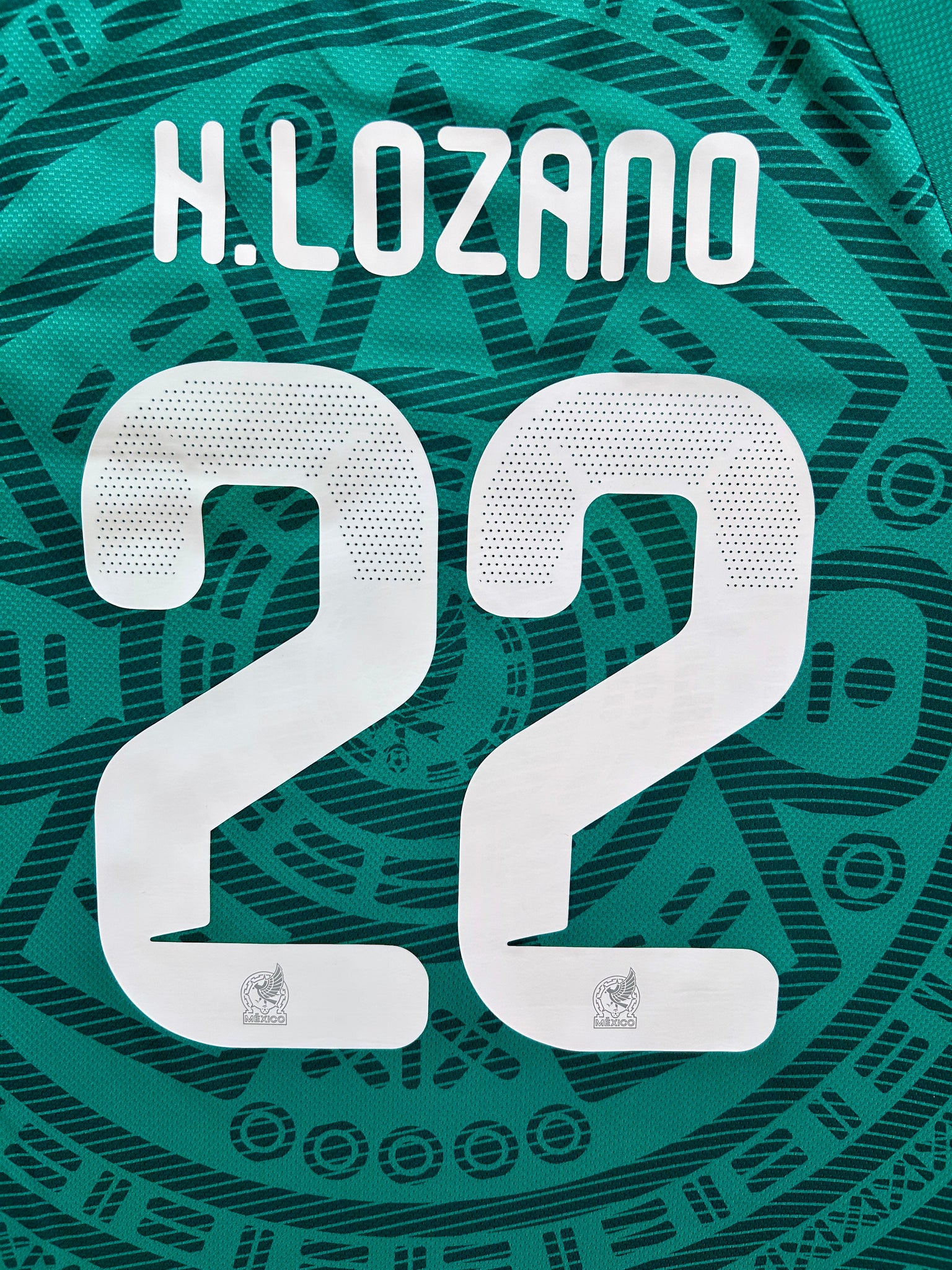 H. LOZANO #22 Mexico 2026 Adidas Aztec Sun Stone Green Jersey