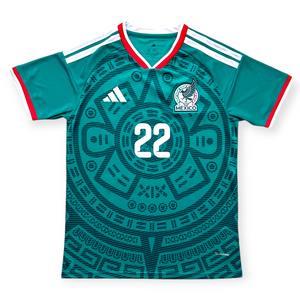 H. LOZANO #22 Mexico 2026 Adidas Aztec Sun Stone Green Jersey