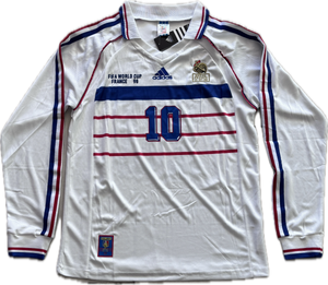 Zinedine Zidane #10 Adidas France 1998 World Cup Final Away Jersey - Long Sleeve