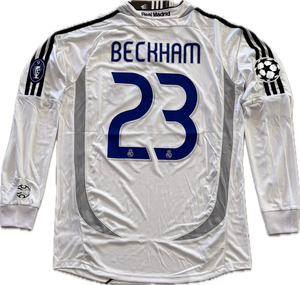 David Beckham #23 Real Madrid Adidas 2006-07 Long Sleeve Home Jersey - Final Season Champions League Edition