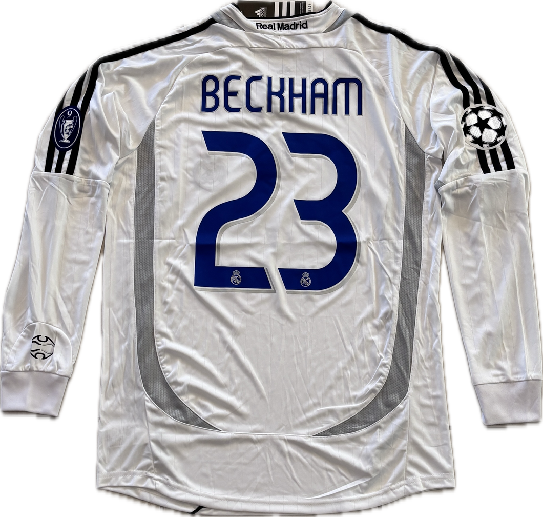 David Beckham #23 Real Madrid Adidas 2006-07 Long Sleeve Home Jersey - Final Season Champions League Edition