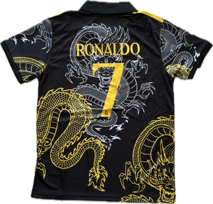 Ronaldo #7 Real Madrid "Dragon" Youth Kit (Jersey + Shorts) - Adidas Champions Gold Black CR7