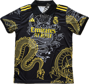 Ronaldo #7 Real Madrid "Dragon" Youth Kit (Jersey + Shorts) - Adidas Champions Gold Black CR7
