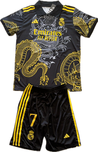 Ronaldo #7 Real Madrid "Dragon" Youth Kit (Jersey + Shorts) - Adidas Champions Gold Black CR7