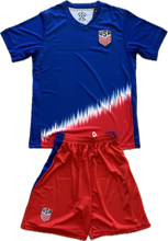 Load image into Gallery viewer, USMNT USA Men&#39;s Soccer Jersey and Shorts Set - Blue &amp; Red Graphic Kit
