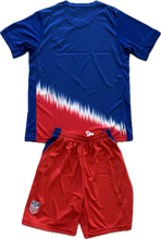 Load image into Gallery viewer, USMNT USA Men&#39;s Soccer Jersey and Shorts Set - Blue &amp; Red Graphic Kit
