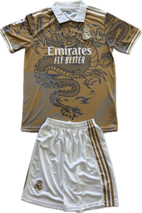 Real Madrid "Dragon" Men's Soccer Kit (Jersey + Shorts Set) - Gold