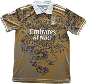 Real Madrid "Dragon" Men's Soccer Kit (Jersey + Shorts Set) - Gold