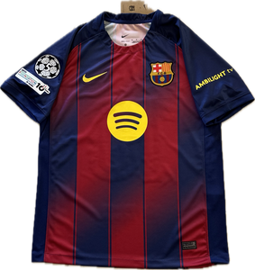 "Lamine Yamal #10 FC Barcelona Nike Jersey Full Front Display - 2025-26 Champions League Home Kit with 5 Star Badge, Official Player Font"
