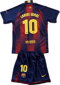 "Lamine Yamal #10 FC Barcelona 2025-26 Youth Home Jersey Kit - Front View"