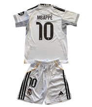 Load image into Gallery viewer, Mbappé #10 Real Madrid 2025-26 Youth Kids Home Kit (Jersey + Shorts) Adidas Champions Patch
