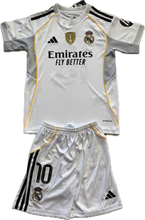 Load image into Gallery viewer, Mbappé #10 Real Madrid 2025-26 Youth Kids Home Kit (Jersey + Shorts) Adidas Champions Patch
