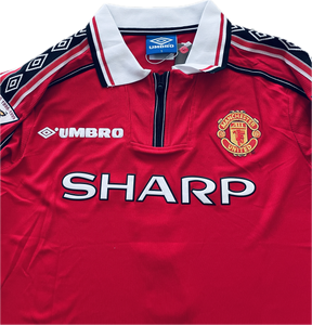 Vintage David Beckham #7 Manchester United 98/99  Umbro Red Short Sleeve Retro Jersey English Premier League Patches Sleeves