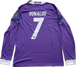 Ronaldo Jersey #7 Madrid 2016-2017 Adidas Real Madrid Long Sleeve Soccer Jersey Champions Cardiff MENS UCL