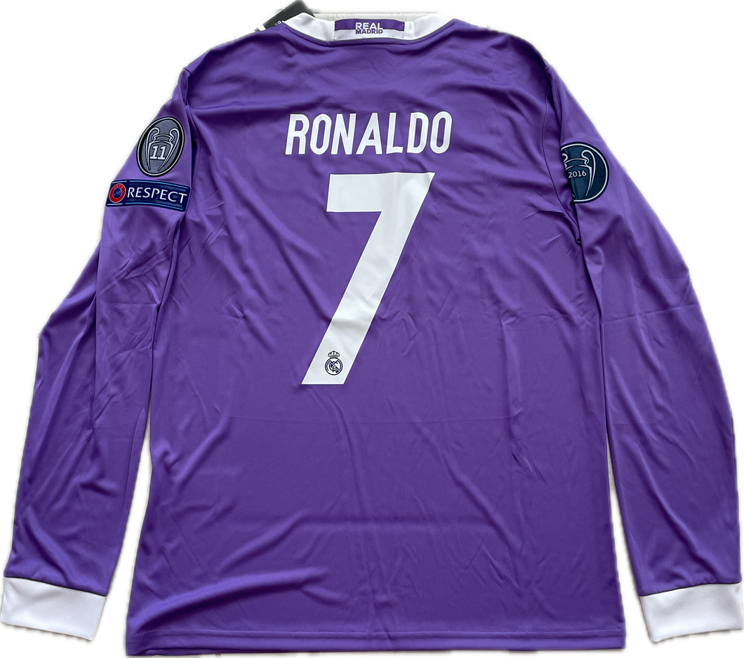 Ronaldo Jersey #7 Madrid 2016-2017 Adidas Real Madrid Long Sleeve Soccer Jersey Champions Cardiff MENS UCL