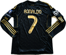 Load image into Gallery viewer, Cristiano Ronaldo CR7 Real Madrid Black Gold Long Sleeve Adidas Jersey UEFA Champions League
