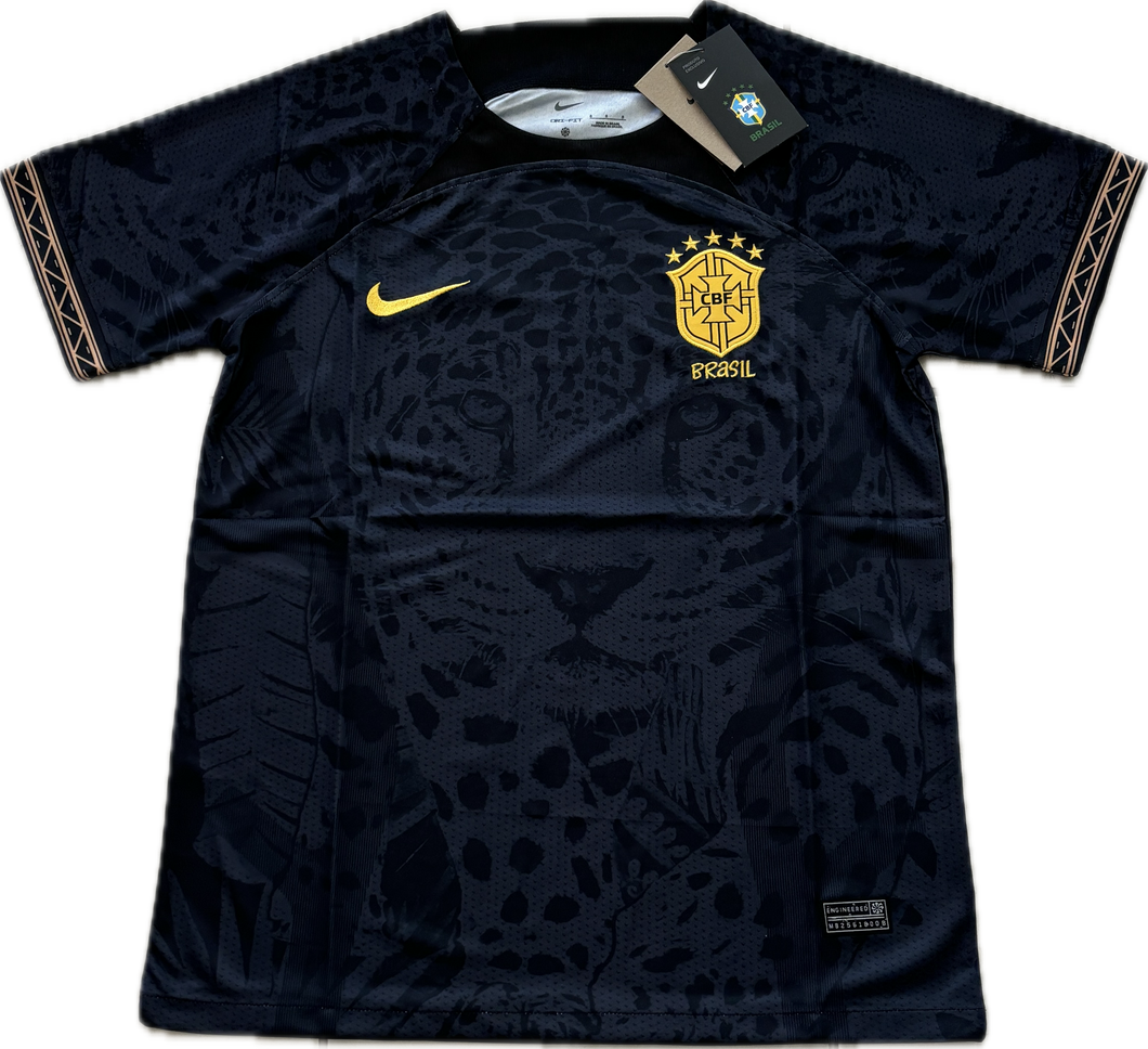 BRAZIL Jaguar AWAY Black 5 Star World Cup Jersey Rare