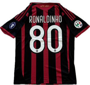 Ronaldinho 80 Jersey AC Milan Adidas 2008 2009 Retro Football Soccer Jersey Football Champions League Trophy Serie A Red Black UCL MENS