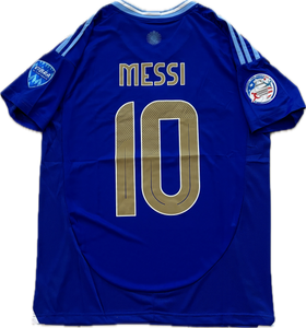 Argentina Messi 10 Adidas FIFA World Cup Star 2024 Jersey Copa America Blue Gold Chest and sleeve patches