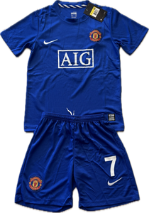 Manchester United 2007/2008 Cristiano Ronaldo Blue Nike Soccer Jersey Blue Champions League YOUTH KIDS