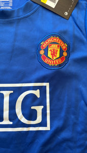 Manchester United 2007/2008 Cristiano Ronaldo Blue Nike Soccer Jersey Blue Champions League YOUTH KIDS