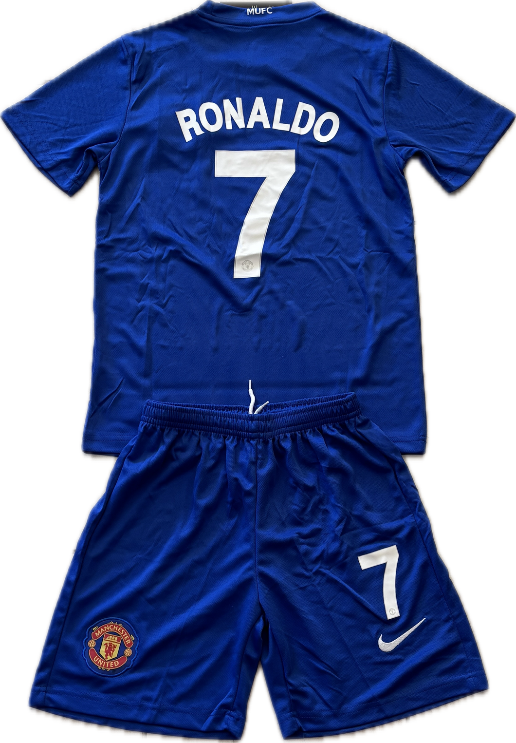 Manchester United 2007/2008 Cristiano Ronaldo Blue Nike Soccer Jersey Blue Champions League YOUTH KIDS