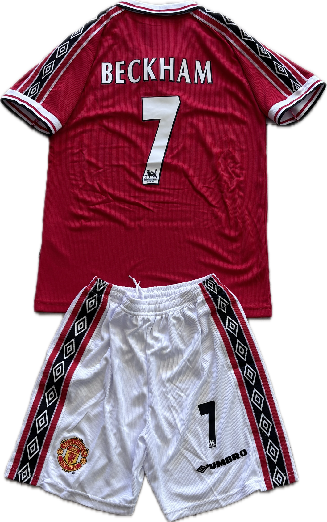 Vintage David Beckham #7 Manchester United 98/99  Umbro Red Retro Jersey English Premier sLeague Patches Retro YOUTH